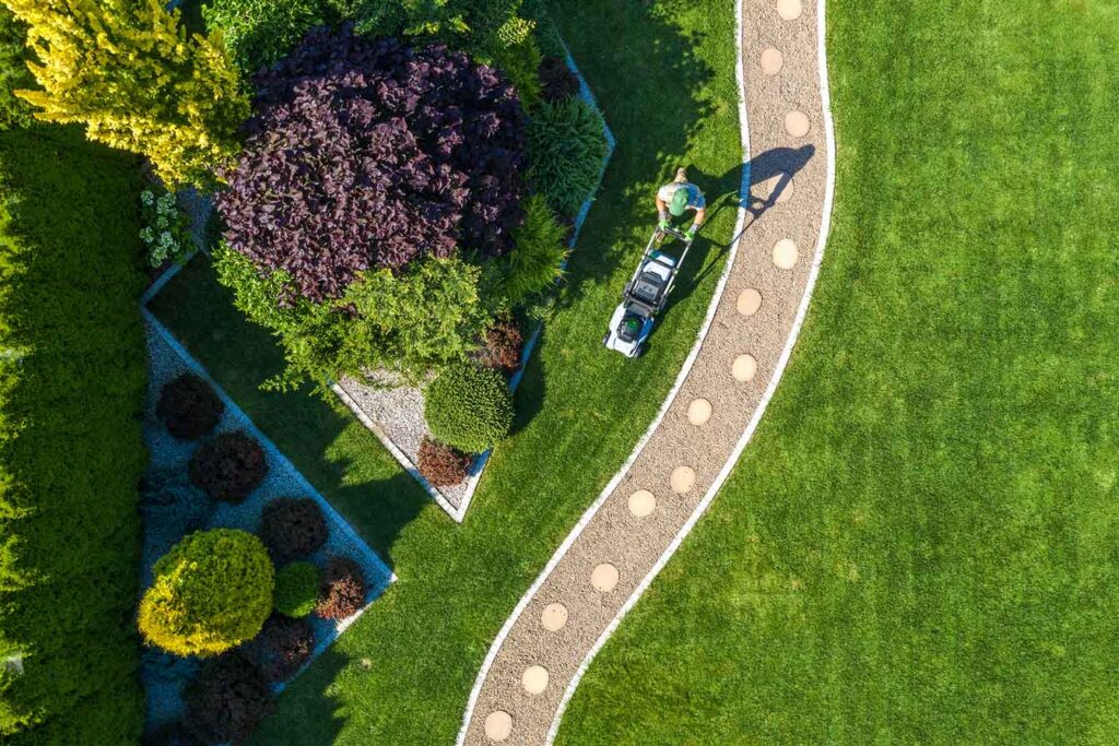 backyard garden grass mowing aerial view 2025 03 15 00 24 38 utc